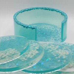 👻NEW Elegant GLOW-IN-THE-DARK 5-Piece Coaster Set